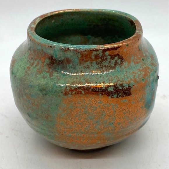 Signed Art Pottery Turquoise and Copper Glaze Pot